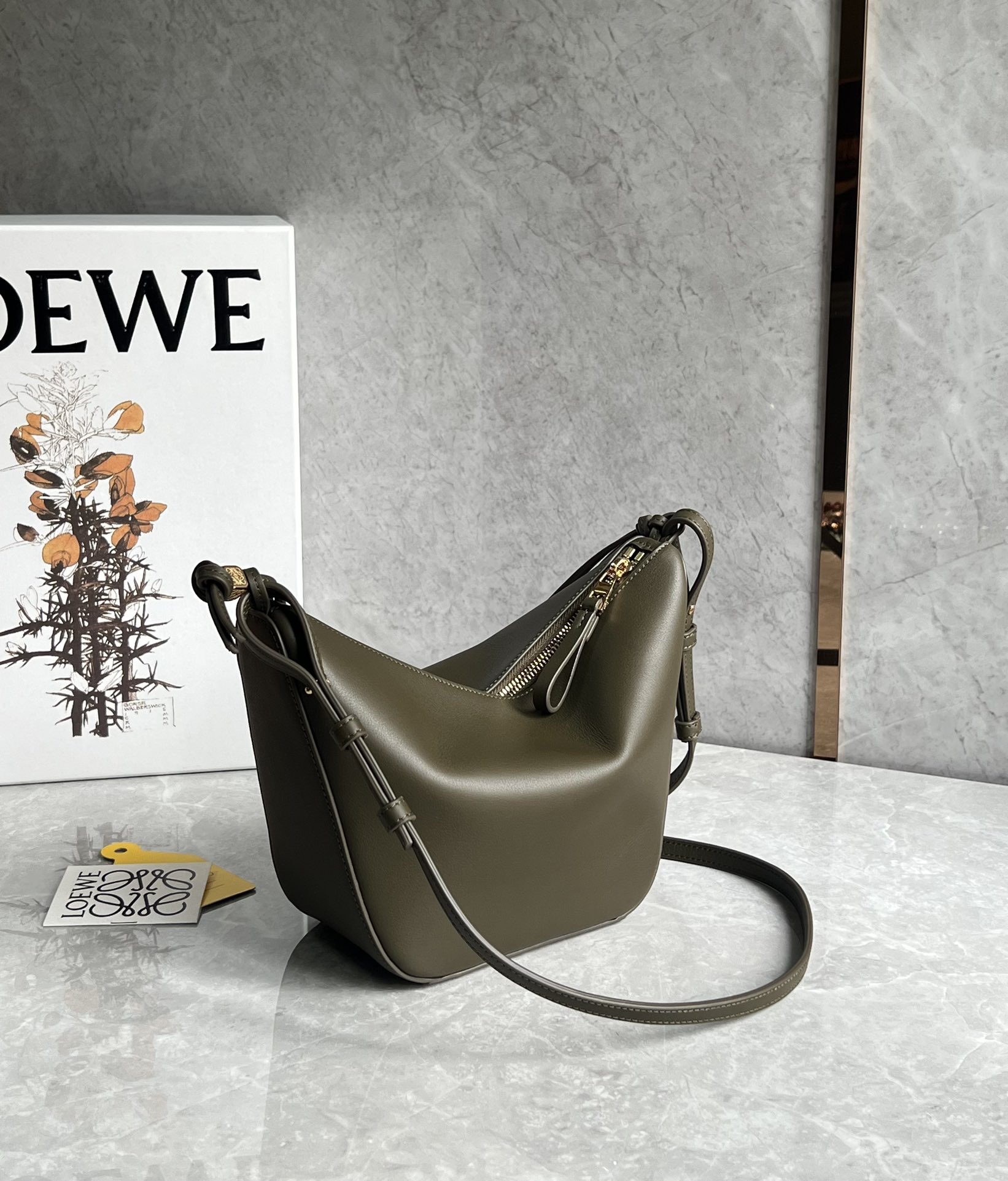 Loewe Mini Hammock Hobo Bag in Classic Calfskin Dark Green